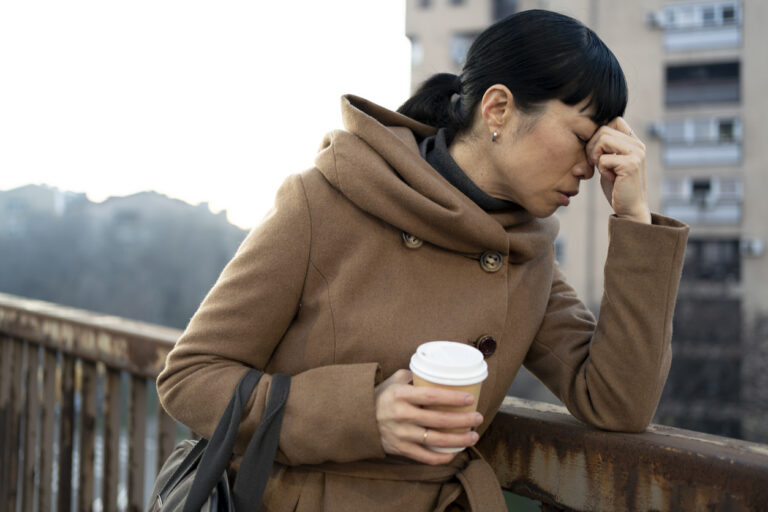 young woman with winter burnout.